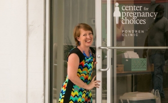 Erin Kate Goode at the new location of Center for Pregnancy Choices, 100 yards down from Mississippi&#039;s lone abortion clinic.