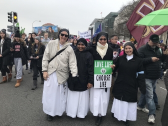 Sister Dede Byrne at the March for Life with the Little Workers of the Sacred Heart of Jesus and Mary